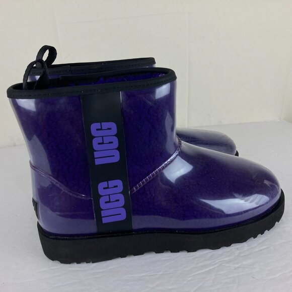 UGG Women Sz 9 Classic Clear Purple Sherpa Lined Clear Mini Boot Ankle Pull On - Picture 5 of 10